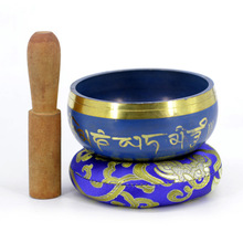 Ensemble de bols chantants tibétains, esprit silencieux, de couleur bleue avec maillet à double Surface et coussin en soie, favorise la paix