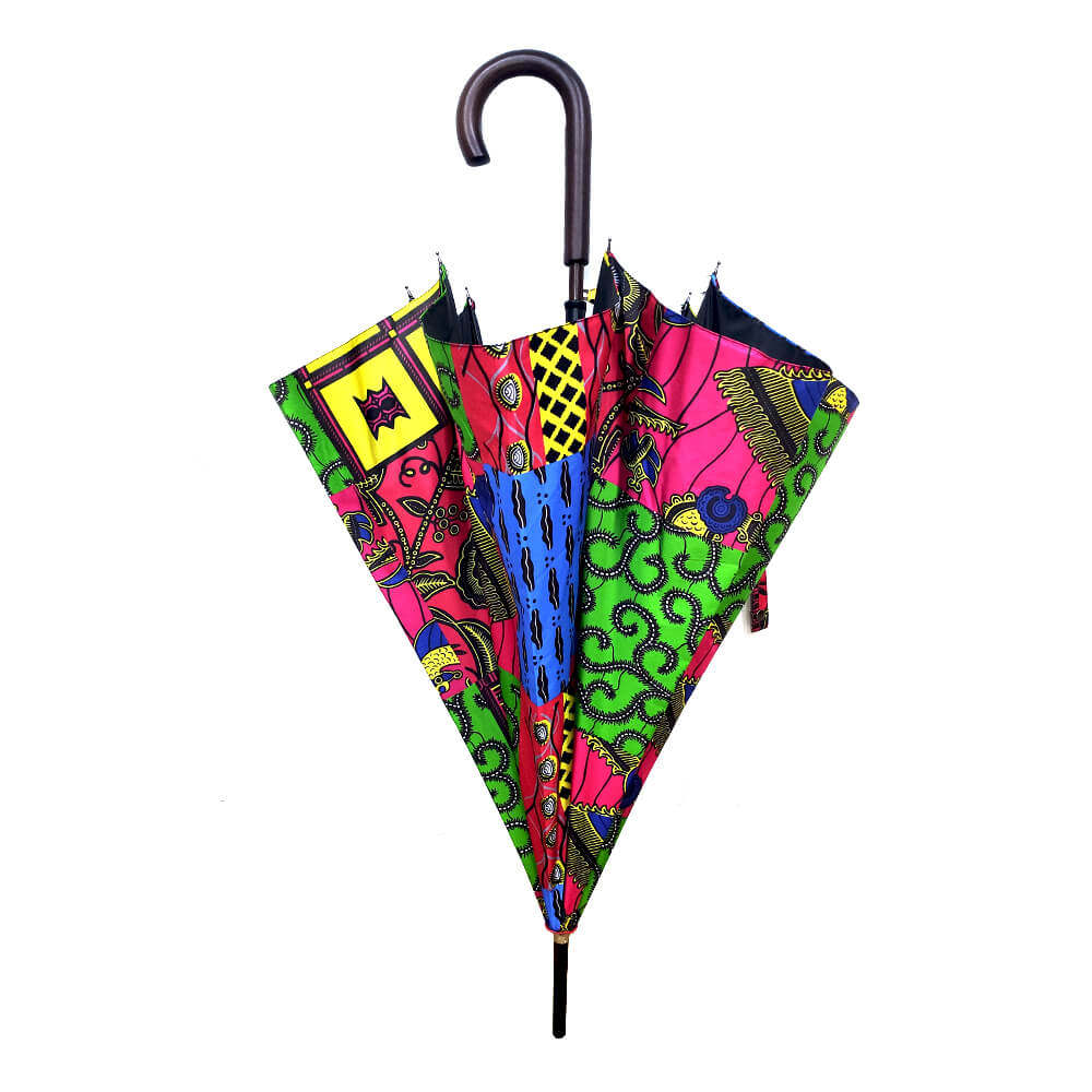 Sombrilla africana a prueba de viento, sombrillas de estampado de Ankara UV, Paraguas de sol con impresión Kente y recubrimiento negro para Paraguas de negocios: color1