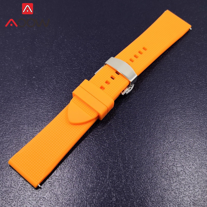 Silikon klokkerem 18mm 20mm 22mm for samsung galaxy watch 42mm 46mm gummi hurtigutløsende sommerfuglspenne armbånd båndreim