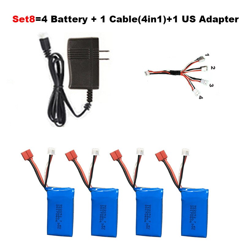 7.4V 1500mah Hoge capaciteit Li-po Batterij + Kabel (4in1) + lader voor JJRC Q39 Wltoys A959-B A969-B A979-B K929-B RC Auto Onderdelen: Set8