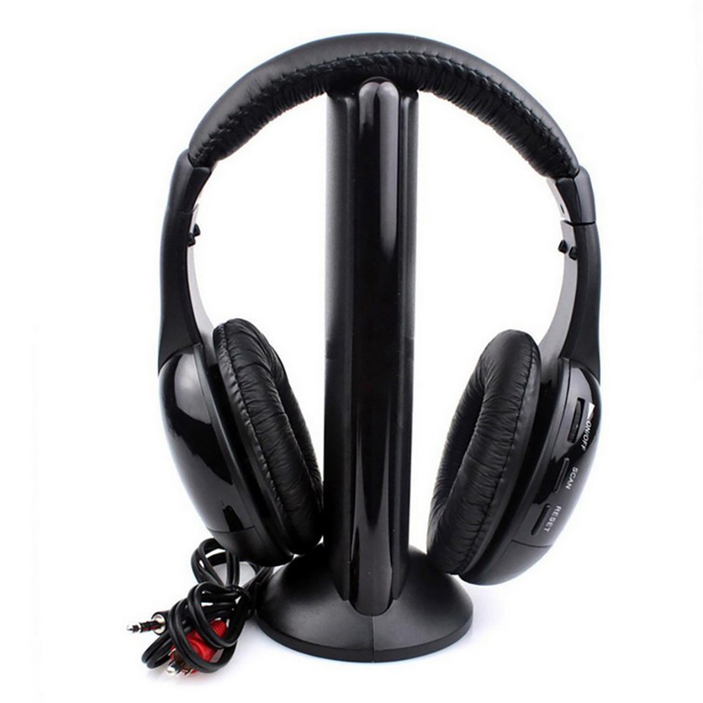 5 in 1 Headset Wireless Headphones Cordless RF Headset Earphones For PC Laptop TV FM Radio MP3 Stereo Sound Earphone For Game Pl: Default Title