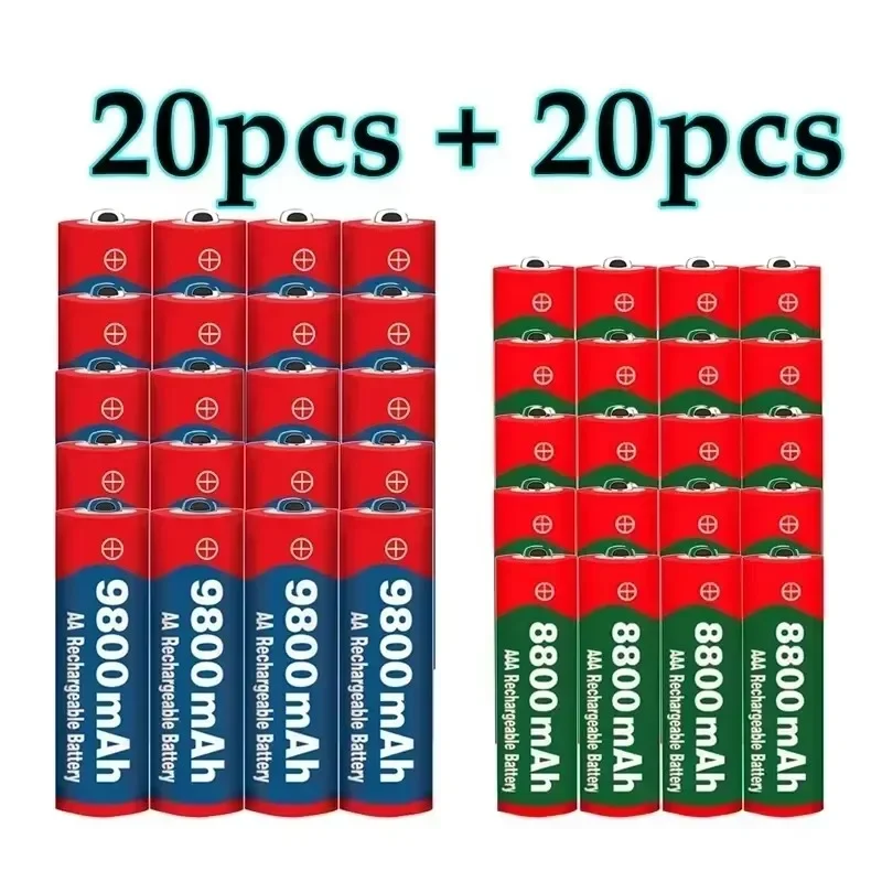 AA 1.5V 9800mAh/AAA 1.5V 8800mAh Rechargeable Batteries ) - Perfect for Clocks, Toys, Cameras: green