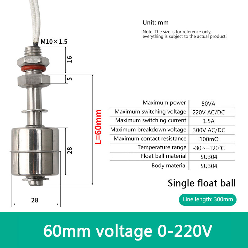 Magnetic Float Liquid Water Tank Level Sensor Water Level Sensor Tank Liquid Level Sensors Water Tank Level Monitor: 60MM220V