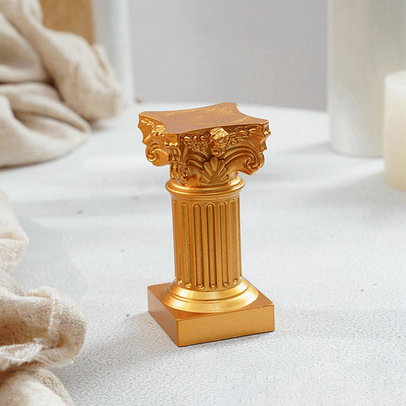 Mini support de chandelier ci-après, pilier romain, colonne grecque, statue, figurine sur piédestal, sculpture, bougeoir, maison, salle à manger, décor: Doré