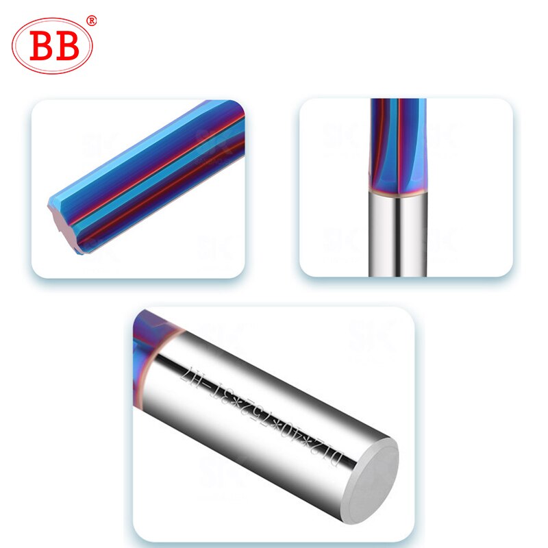 BB Carbide Reamer CNC Machine Hole Deburring Tool Blue Coating HRC60 Lath Cutter Drill Stainless Steel Hard Steel 6mm 8mm 1PCS