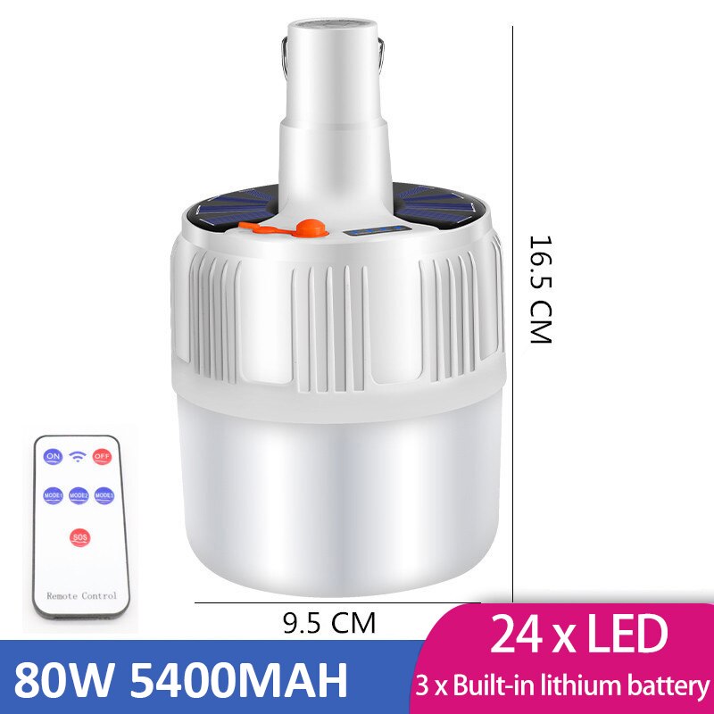100W Camping Laterne Solar-LED Camping Licht Mini Tragbare Laterne Zelt Camping Lampe DC/Solar Wiederaufladbare Notfall Licht: 80W 5400MAH  Remote / US PLUG