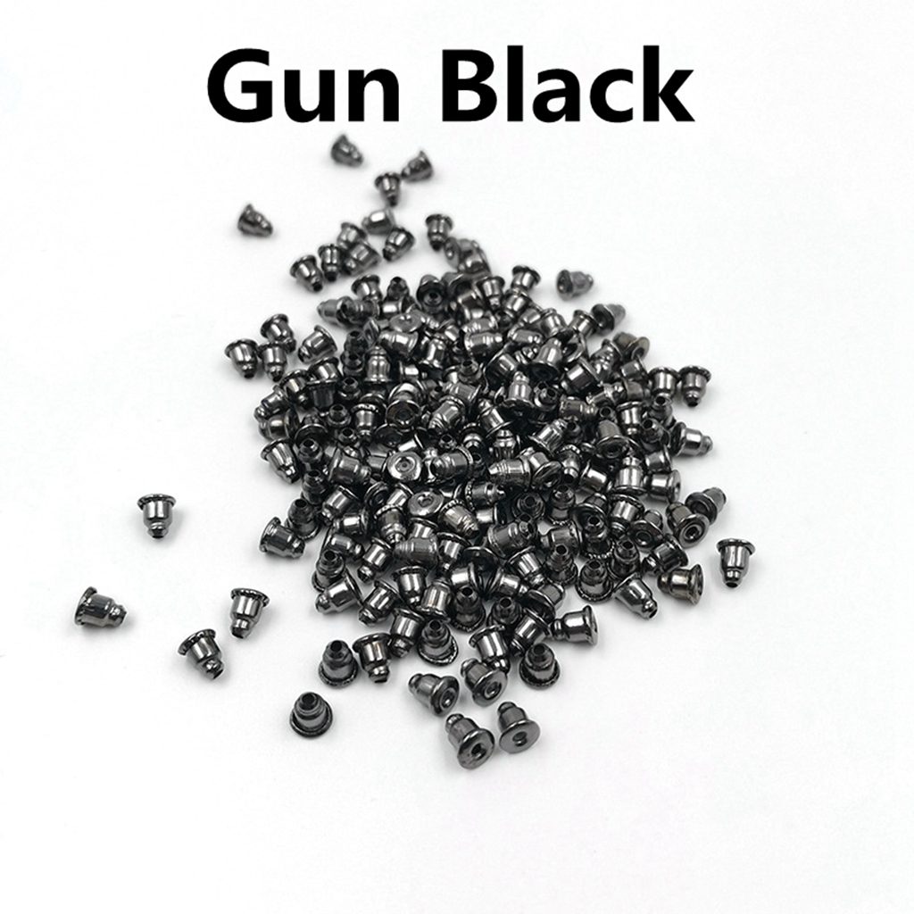 200 Pcs/Lot Bullet Earring Backs PlugDIY Blocked Caps Earring Accessories Stopper Scrolls Jewelry Findings: Gun Black