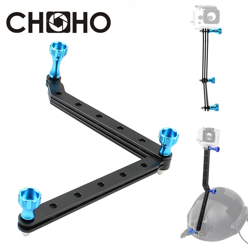 Per Gopro Accessori In Alluminio Mount Casco Braccio di Estensione 3 Vie CNC Vite Pole selfie stick per Go Pro 9 8 7 SJCAM Xiaomi Yi 4K