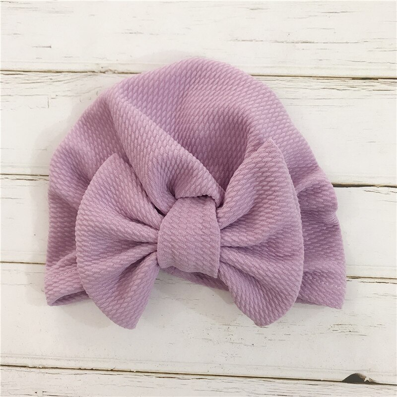 1pcs Solid Cotton Big Bow Hat Baby Kids Headbands Soft Comfortable Cat Turban Children Hair Accessories: Lavender