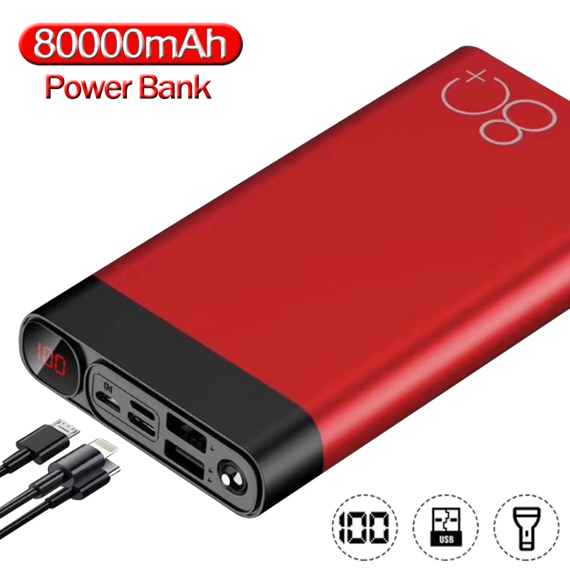 80000mAh Power Bank Large Capacity Portable Phone Charger Digital Display LED Outdoor Travel for Xiaomi Samsung IPhone PowerBank