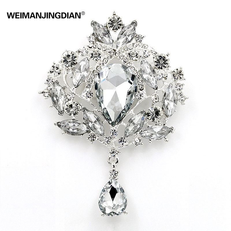 Weimanjingdian mærke store krystal dråbe broche pins til kvinder eller bryllup i sølvfarve eller guldfarver
