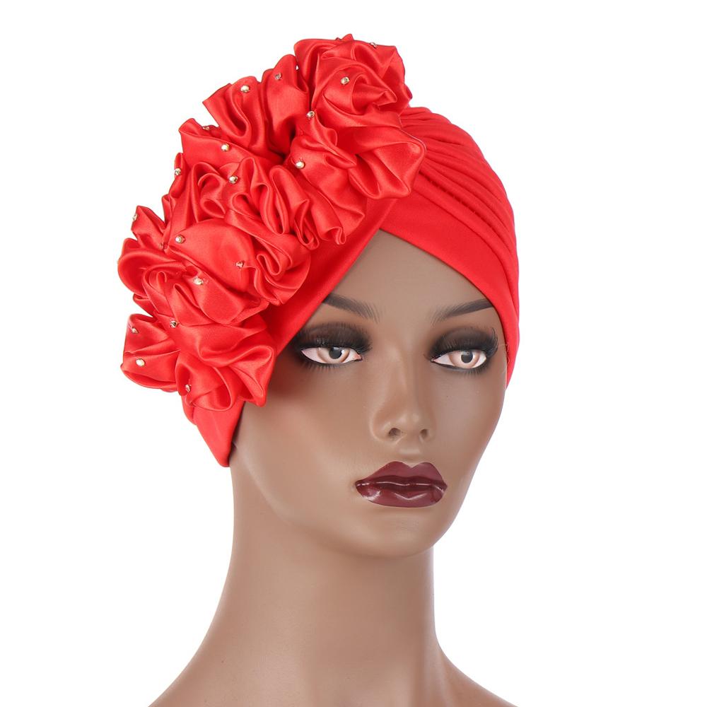 Turban à grandes fleurs pour femmes, couvre-chef, enveloppements de tête, Hijabs intérieurs musulmans, Bonnet, chapeau africain et indien,: 1