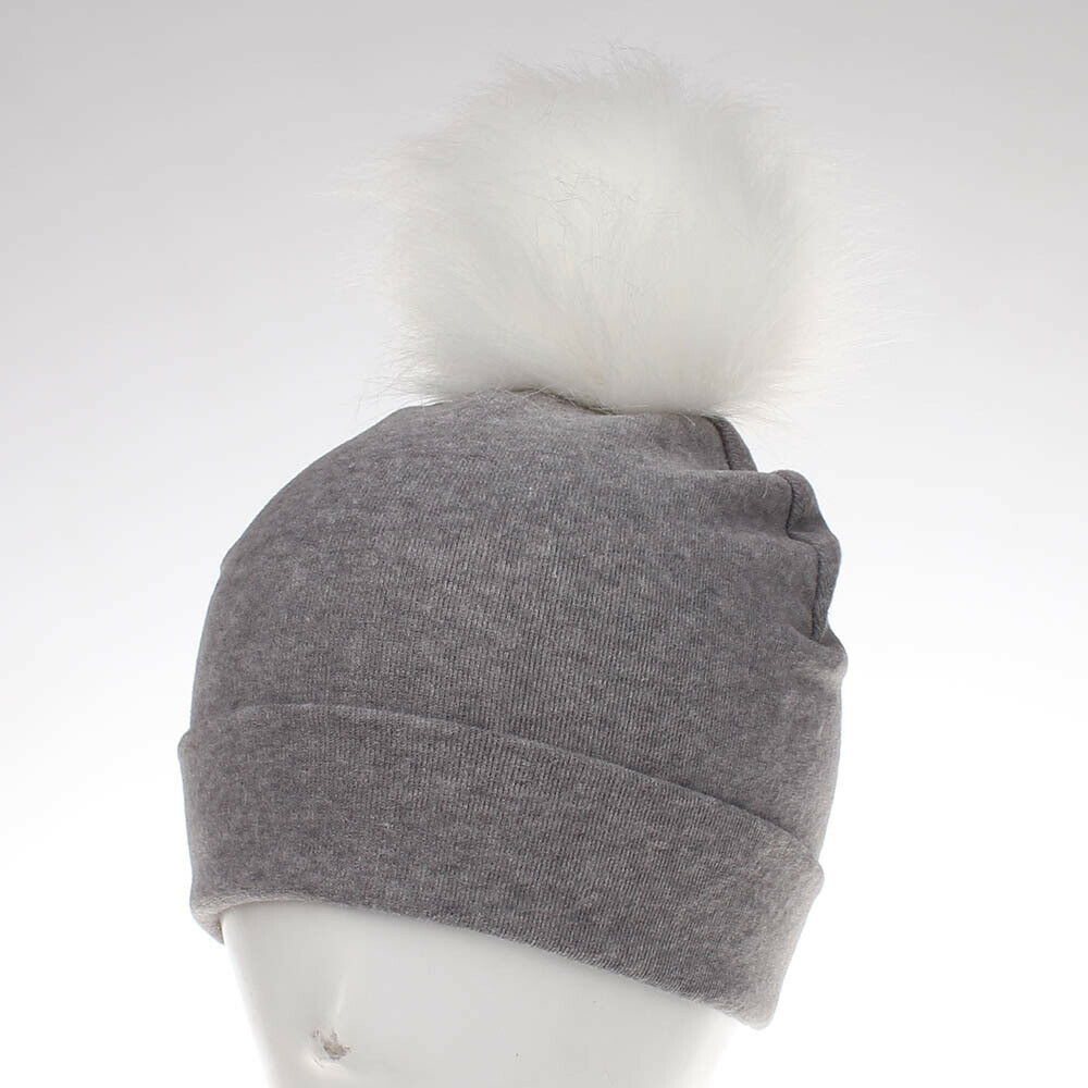 Babyaccessoires peutermeisje en -jongen baby baby winter warm gehaakt brei muts muts zacht effen muts pluizige pompon bal: Donkergrijs wit