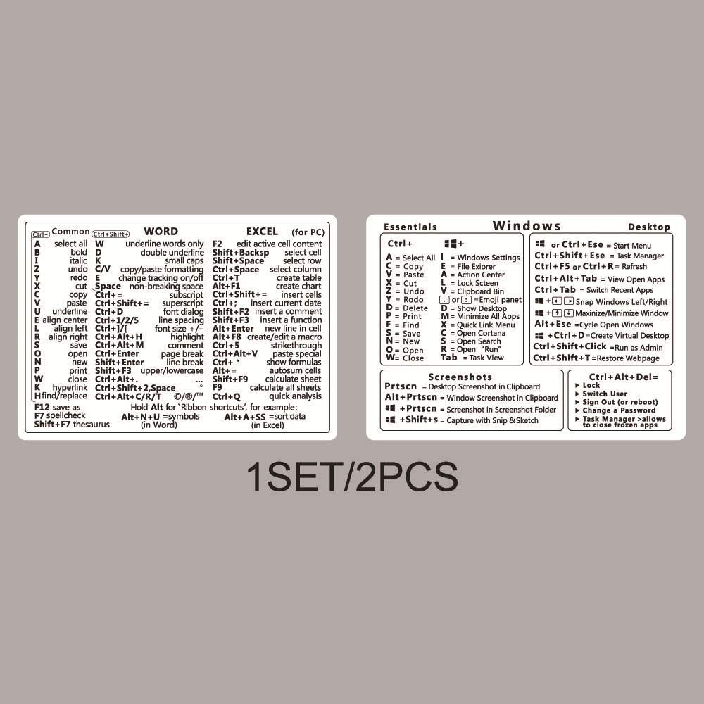 Windows + Word/Excel Quick Reference Guide Keyboard Shortcut Stickers, Laptop Keyboard Shortcuts Stickerss No-Residue Vinyl: WHITE