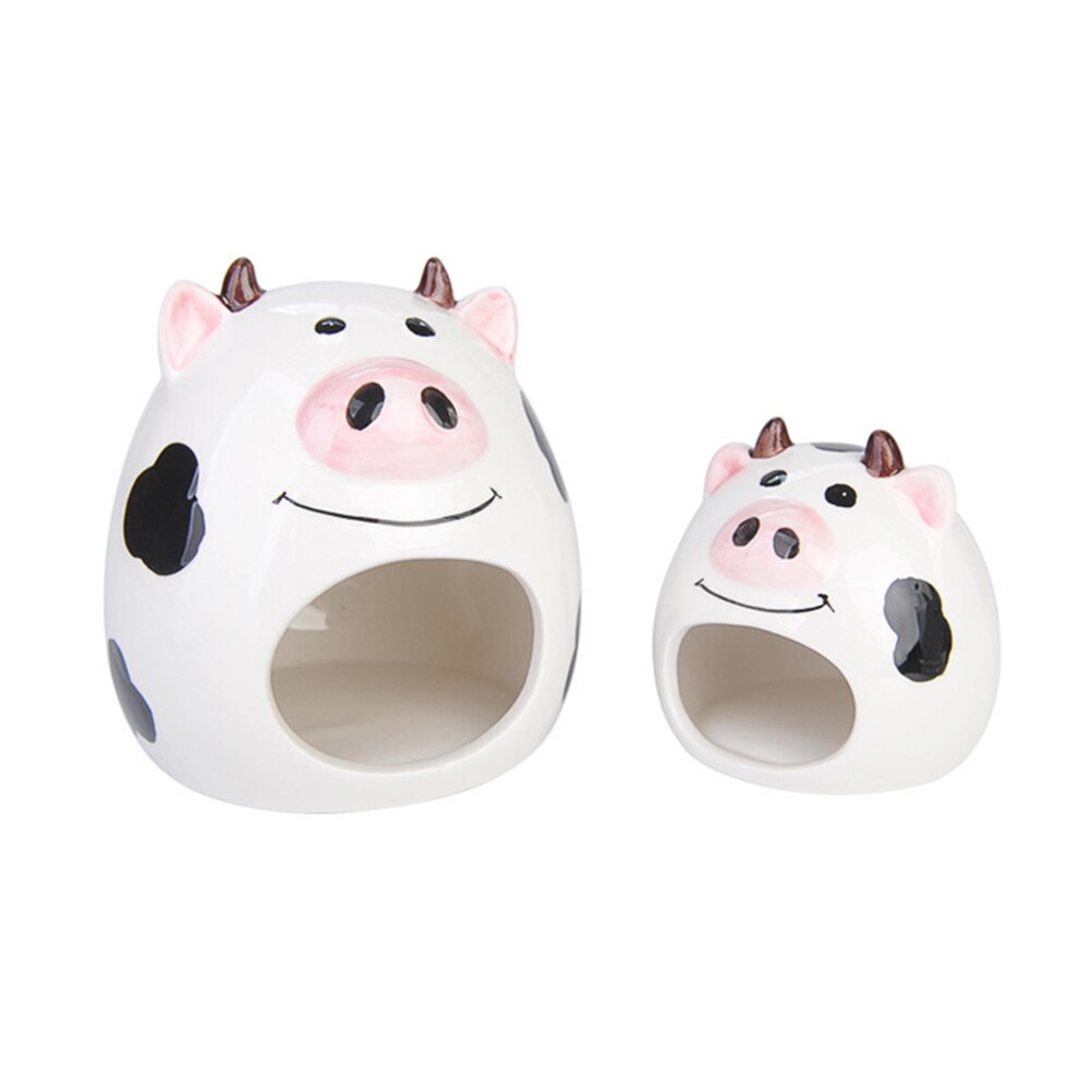 Cute Hamster Ceramics Nest Cartoon Cow Mini Pet Bed for Summer Small Pets Cooling Shed House Rats Guniea Pig Hamster Cage