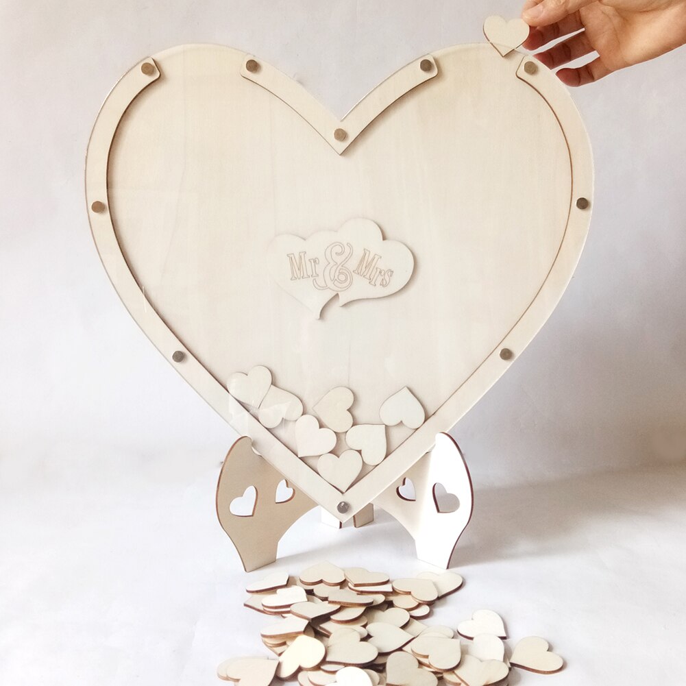 Wedding Heart Shape Decoration Rustic Signature Craft Wooden DIY Home Guest Book With Stand Ornaments Sweet Frame Party