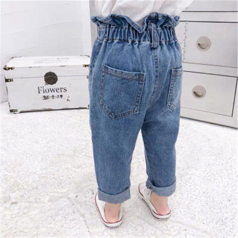Forår efterår piger højtaljede jeans bukser bomuld casual baby fødder bukser teenager denim drenge jeans tøj