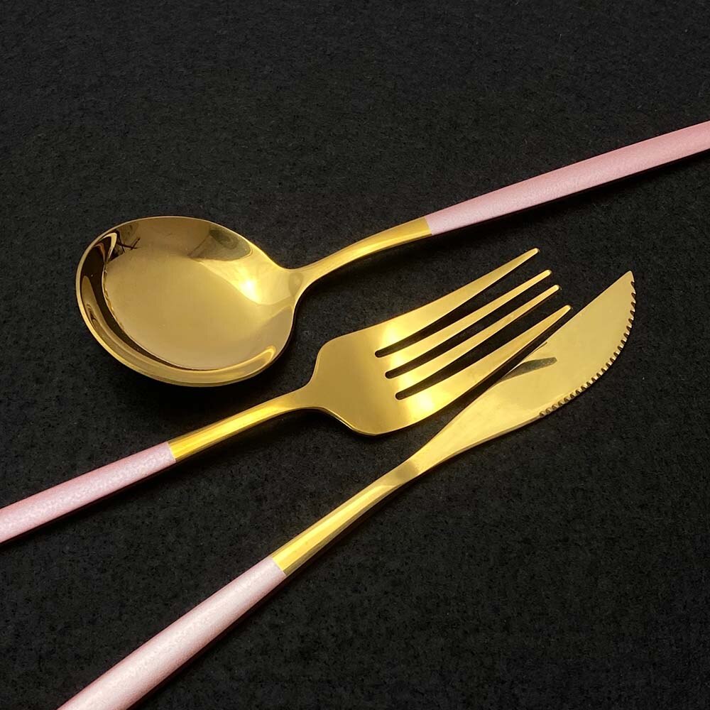 30 stk rosa gull bestikk sett 18/10 rustfritt stål servise bestikk sett kniv dessert gaffel skje middag kjøkken servise sett