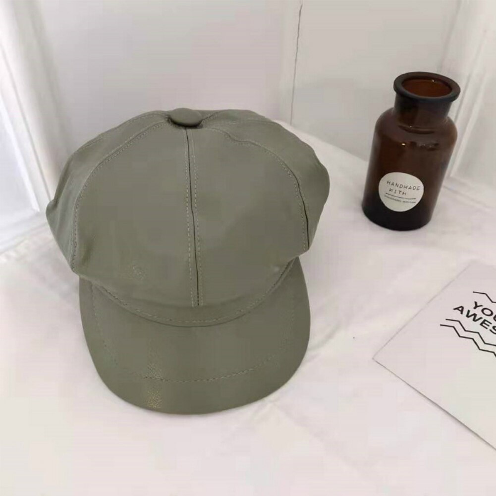 Chapeau béret en cuir pour femme | Automne, hiver chapeaux octogonaux, casquette plate, casquette chaude solide pour femme: green