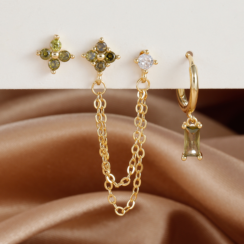 3 uds exquisito acero inoxidable 12 constelaciones pendientes de piedra natal conjunto para mujer Piercing de cartílago pendientes joyería de: COLOR ORO ROSADO