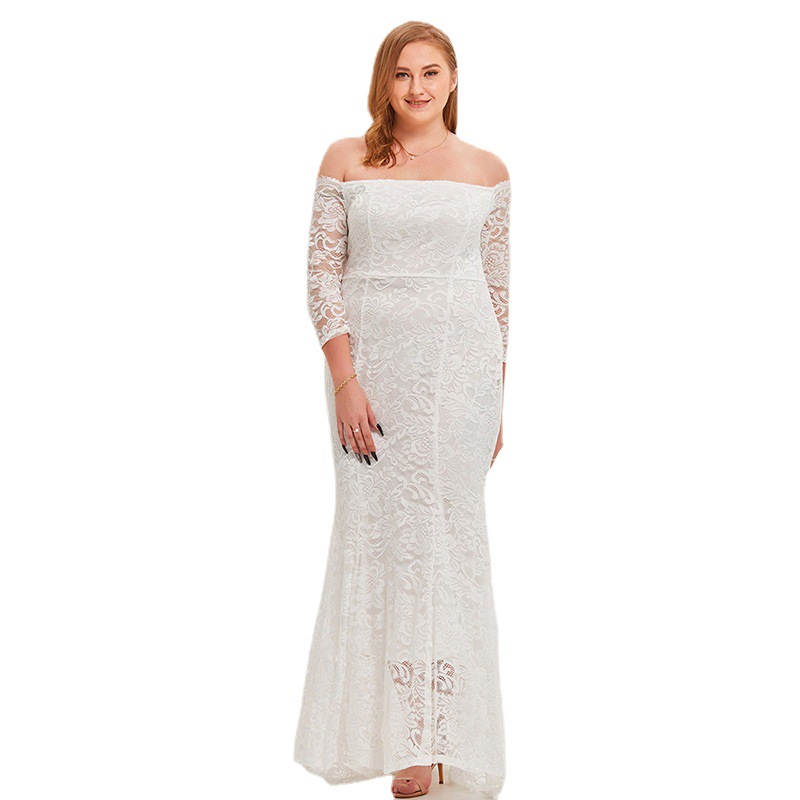 LAMYA White Simple Prom Dresses Plus Size A-line Lace Floor Length Evening Party Gown Groom Mother Long Sleeve Dress