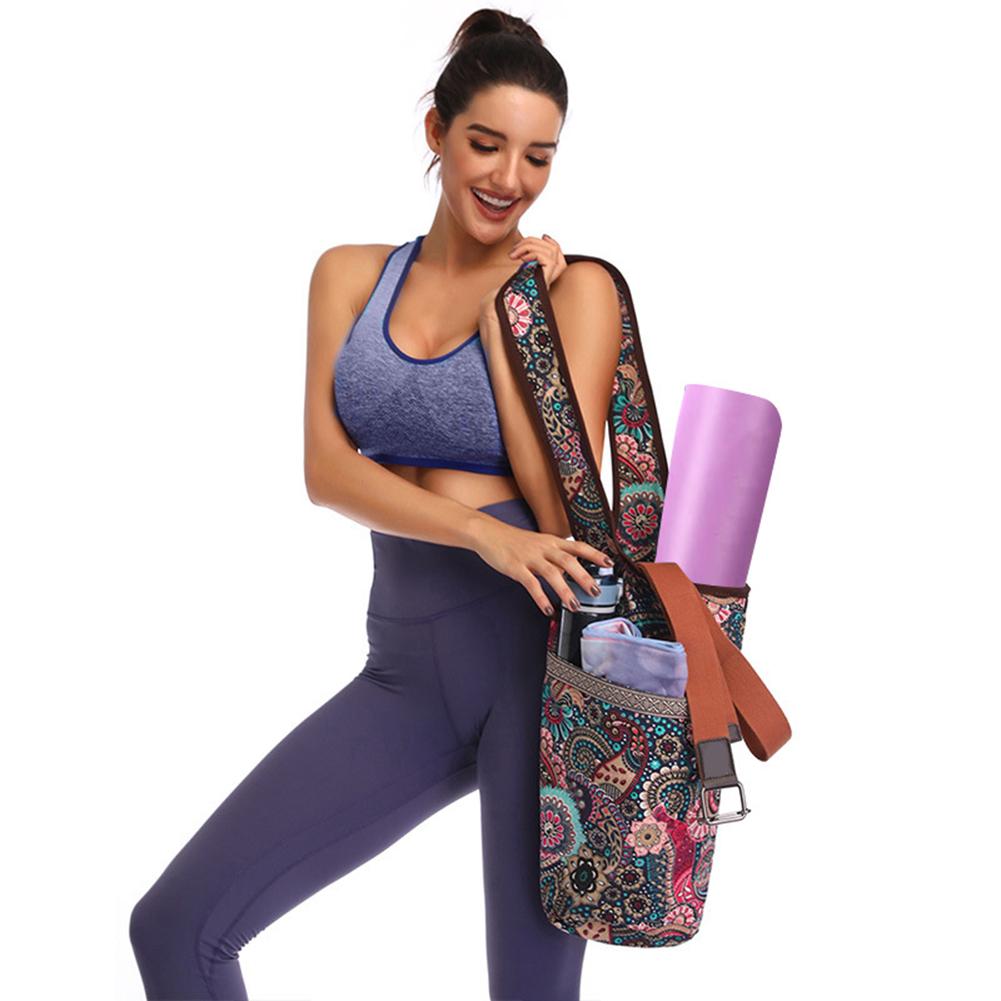 Yogamåtte taske afslappet lærred yoga taske rygsæk med stor lynlås lomme passer til de fleste størrelser yogamåtter tote slynge