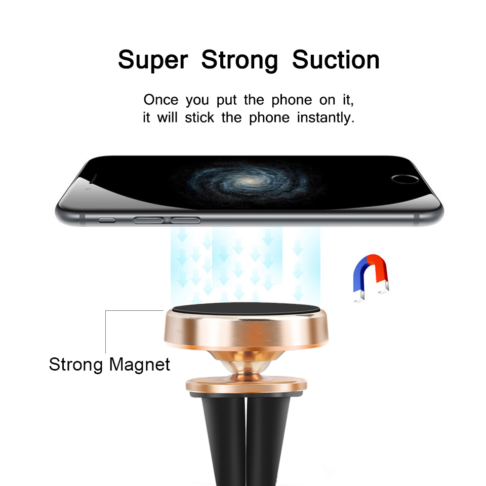 Universell magnetisk biltelefonhållare luftventilsfäste stativ magnet metall mobiltelefonhållare för gps iphone samsung huawei xiaomi