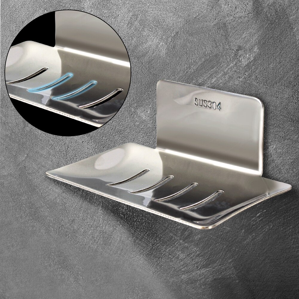 For Kitchen Stainless Steel Soap Dish Sponge Holder Storage Plate Tray Bathroom Organizer Container Wall Mounted No Drilling