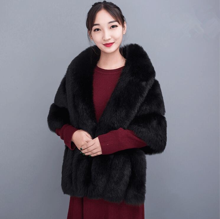 JaneVini-Bolero de piel sintética para mujer, chal de piel sintética de talla grande gris oscuro para boda, capa blanca, Bolero Formal: Negro