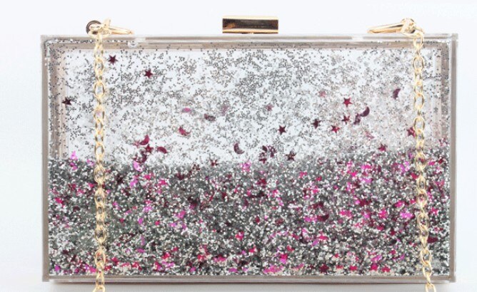 Roze Transparant Acryl Vrouwelijke Koppeling Chain 4 Kleur Clear Avondtasje Vrouwen Messenger Bag Doos Schoudertas: mix purple snake