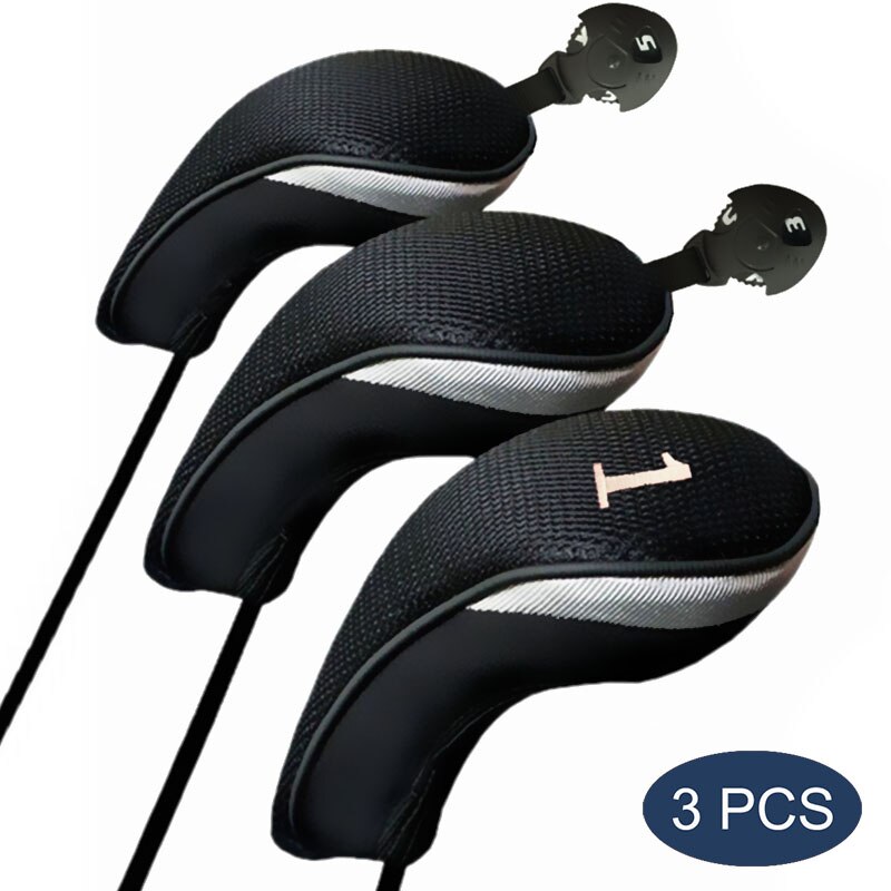 4/3/1 Pcs Set Golf Club Head Covers for Woods Clubs Headcover 1# 3# 5# Driver Fairway Hybrid Golfing Trainer Cover: 135 Black 3Pcs