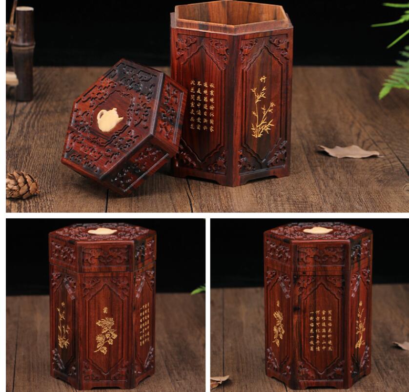 Thee blikken houten deksel houten mahonie handgemaakt antiek pruim orchidee bamboe massief hout chinees klassiek retro 100 g