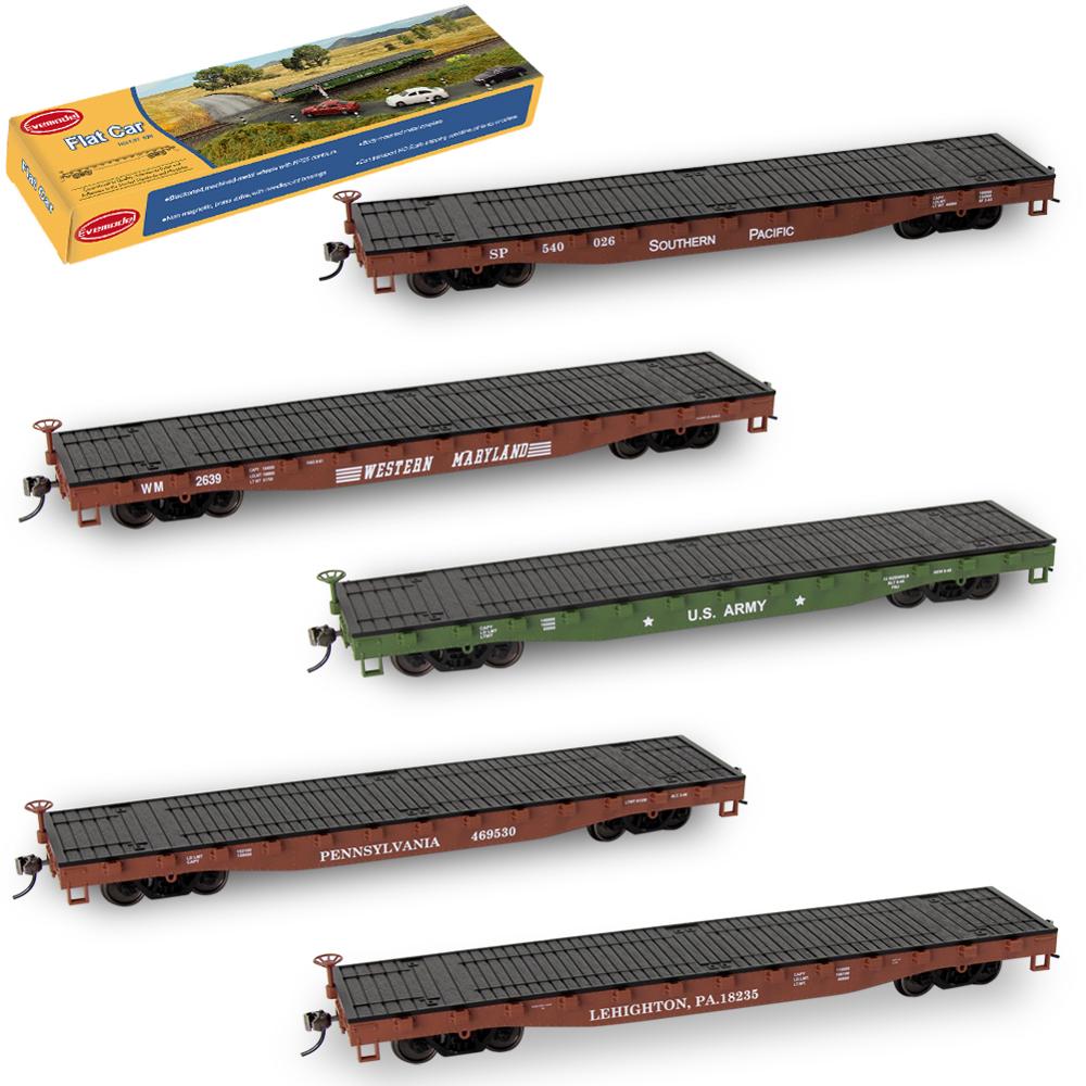 2pcs HO Scale 1:87 52ft Flat Car Flatbed Transporter Carriage C8741 Freight Car Model Railway