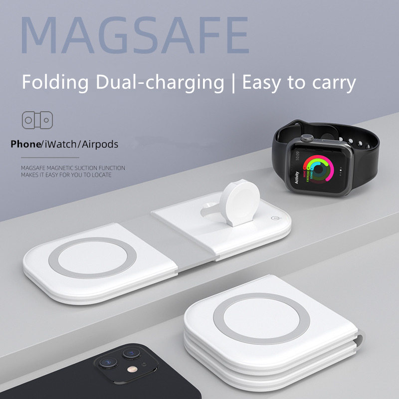 2 In 1 Qi Magnetische Draadloze Oplader 15W Voor IPhone12 Magsafe Mobiele Telefoon Vouwen Dual Opladen Voor Apple Pro max Iwatch Airpods