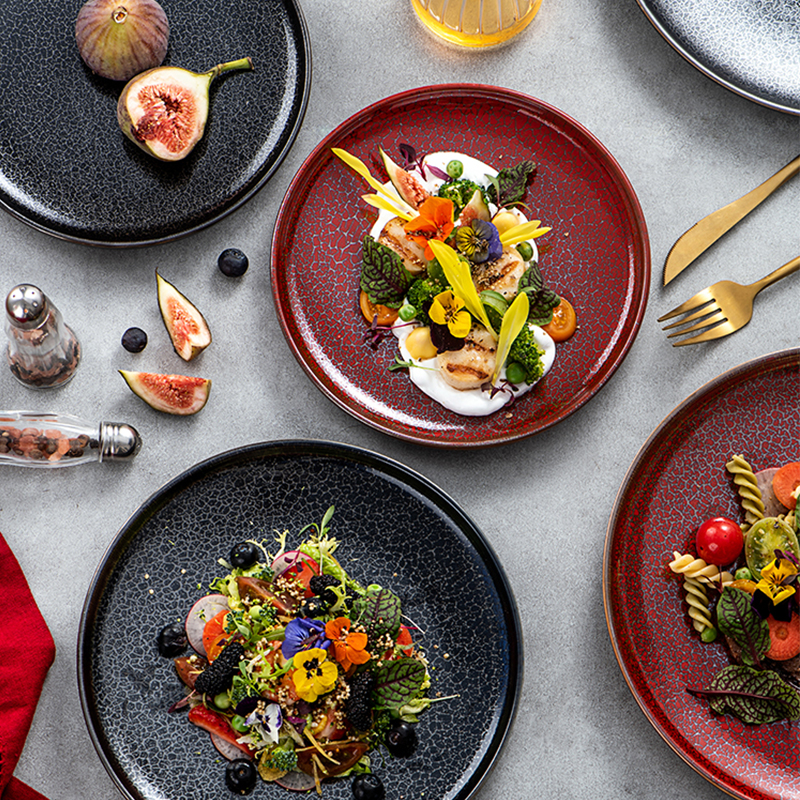 Red black ceramic plate set Kitchen restaurant party steak plate Dinner dish salad spaghetti Microwave trays can be used