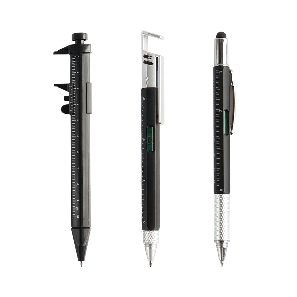 3-teiliger Multifunktions-Kugelschreiber mit modernem Handwerkzeug, zum Messen, technisches Lineal, Schraubendreher, Touchscreen-Stift, Wasserwaage: Blau / Black