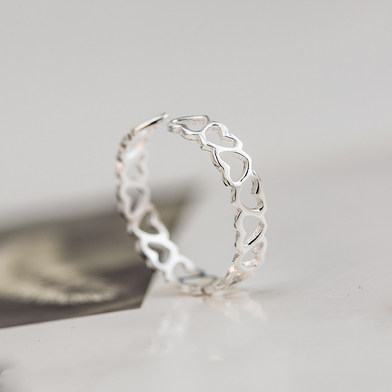 Nieuwkomers 925 Sterling Zilveren Holle Hart Ringen voor Vrouwen Verstelbare Wedding Ring Mode-sieraden