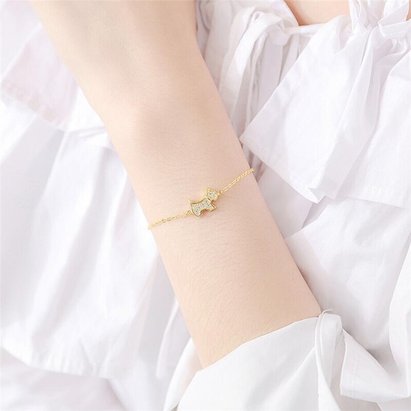 WYEAIIR-Pulseras ajustables de Plata de Ley 925 para mujer, PERRO DULCE de cachorro de circón exquisito Simple