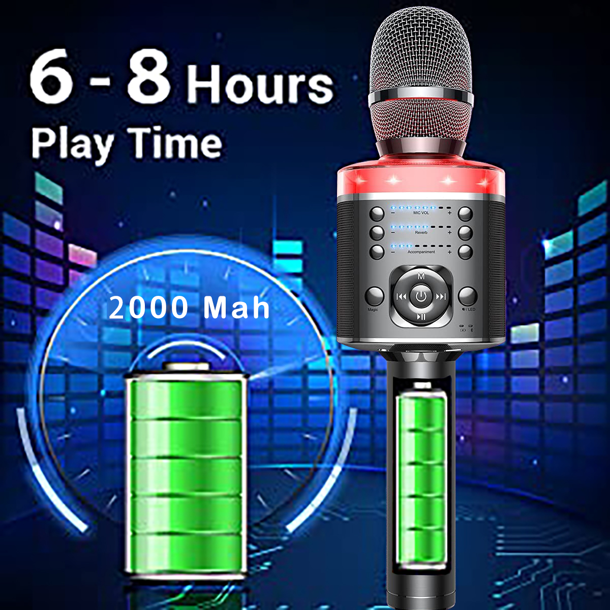 Mikrofon do karaoke Bezprzewodowy mikrofon Bluetooth z magicznym dźwiękiem LED Przenośna maszyna do śpiewania dla domu KTV Party Prezent dla dorosłych/dzieci