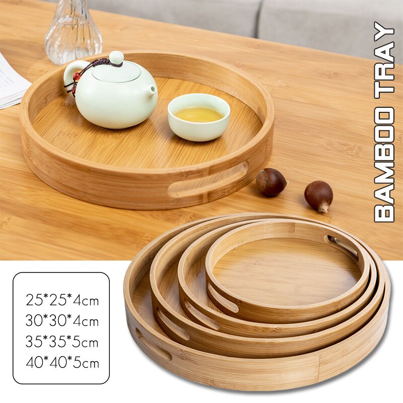 Japanese Style Round Tea Tray Food Serving Plate Bamboo Snack Deseert Plate Teaboard Tea Food Server Dishes Drink Platter