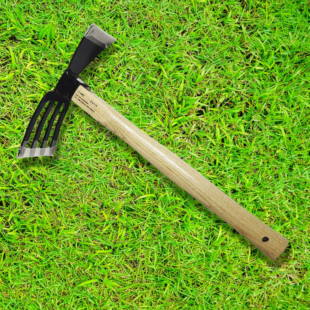 Garden Rake Cultivator with Wooden Handle Dual-purpose Hoe Mini Hoe and Cultivator for Digging Weeding Gardening and Cultivating