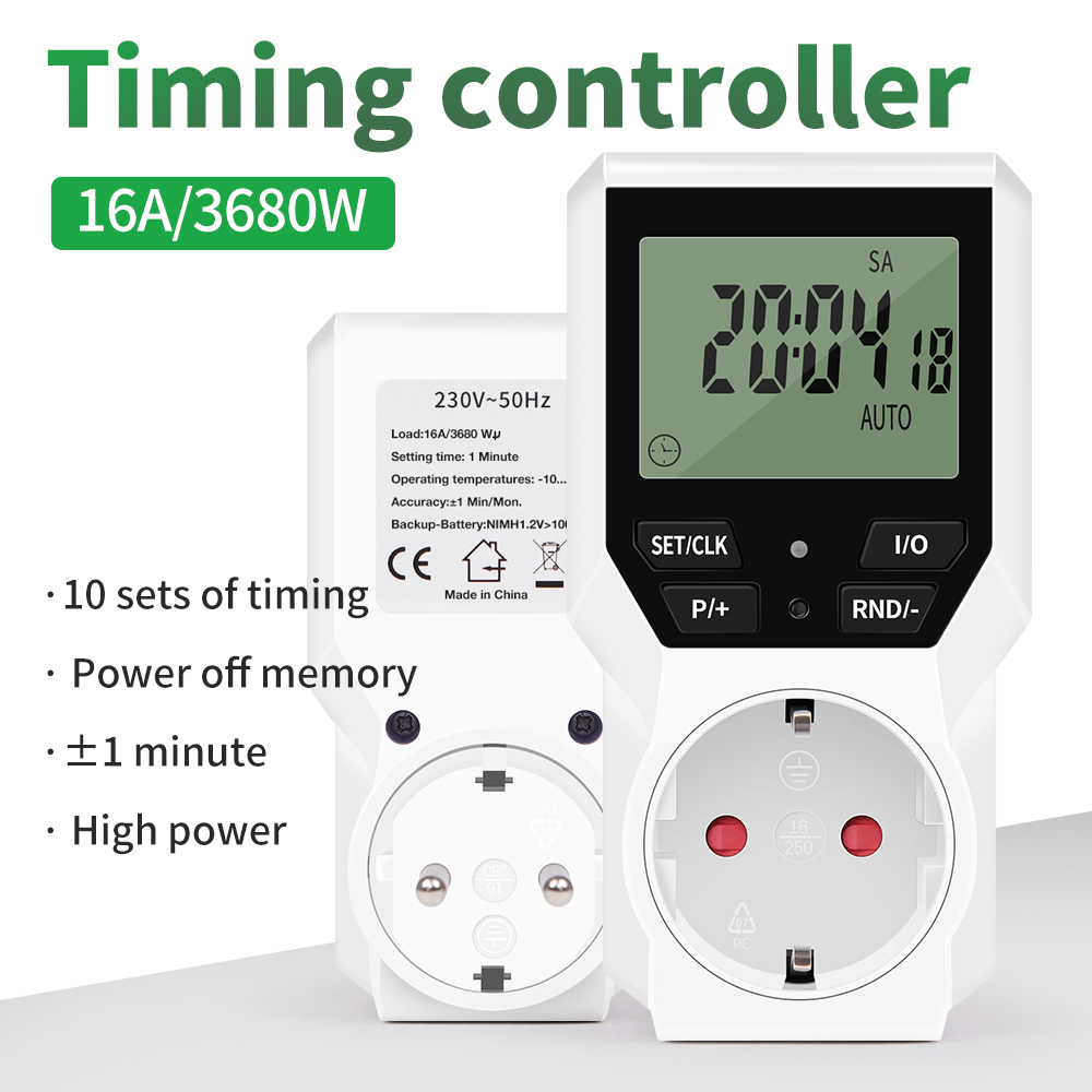 Digital 3680W Output Timer Socket EU Plug LCD Display Programmable Timer Switch 10 Group Timing Automatic Surge Protector