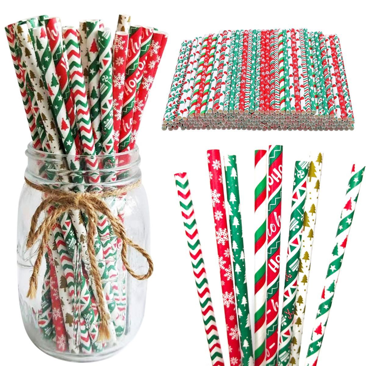 25 Stuks Kerst Papier Rietjes Sneeuwvlok Rietje Vrolijk Kerstfeest Decoraties Voor Bar Thuis Xmas Nieuwjaar Feestartikelen