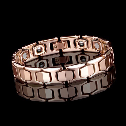 Healing Magnetic Bracelet Men/Woman Titanium steel 2 Health Care Elements Magnetic Tourmaline Rose Gold Bracelet Hand Chain: Rose gold