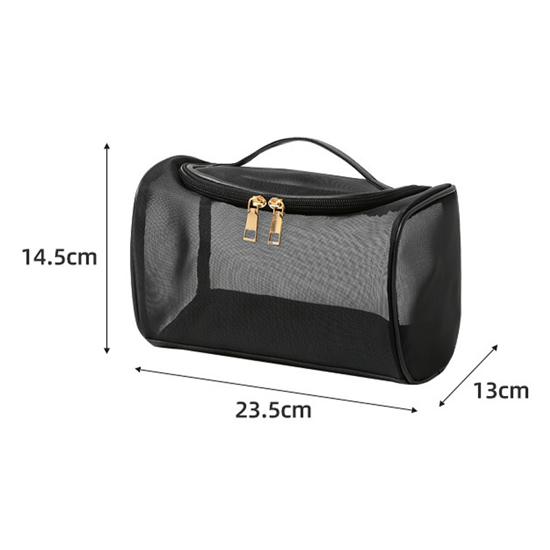 Bolsa de aseo, almacenamiento de viaje, bolsa de cosméticos, bolsa de maquillaje de malla, organizador de ducha con cremallera, estuche de gran capacidad, bolsa de cosméticos para niña: Negro