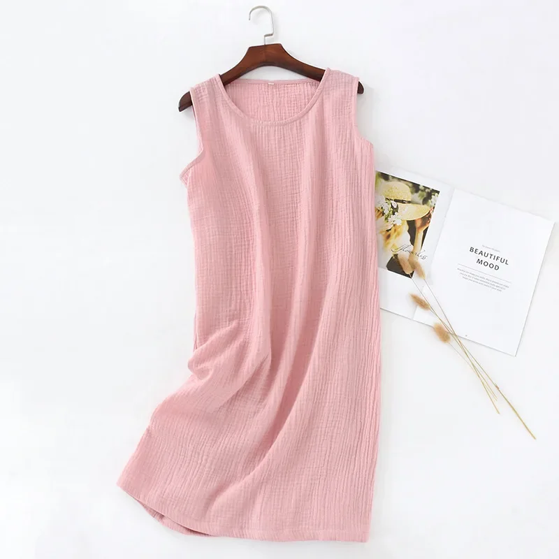 100%  cotton gauze women's dress solid o-neck short basic house nightgown female dress 121964 wla: Xl / 2