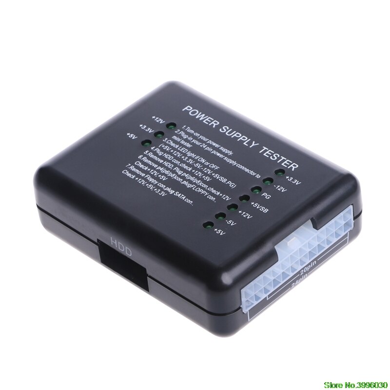 1Pcs Black PC 20 24 Pin PSU ATX SATA HD Power Supply Tester