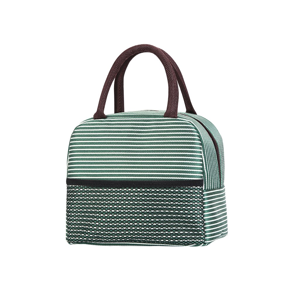 Bolsa de almuerzo de mujeres para niños, bolsa térmica a rayas, nevera, Picnic, fiambrera, almacenamiento de comida escolar, bolso aislado: Green