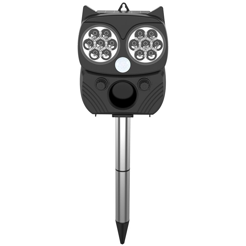 Señuelo de búho para ahuyentar a los pájaros, espantapájaros de plástico con cabeza giratoria y sonido, repelente de aves para jardín y patio al aire libre: Solar Black B