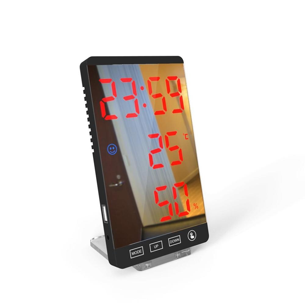 Praktisk digitalt led vækkeur multifunktionelt vejrstation termometer spejl ur display: D